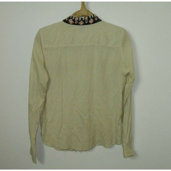 Scotch & Soda Shirt Beige Beaded Collar La Femme Selon Marie Button Down Size 2 - Picture 2 of 11